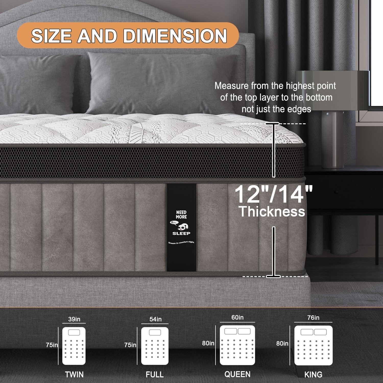 12″14″ Twin Full Queen King Size Mattress in a Box Hybrid Spring Memory Foam