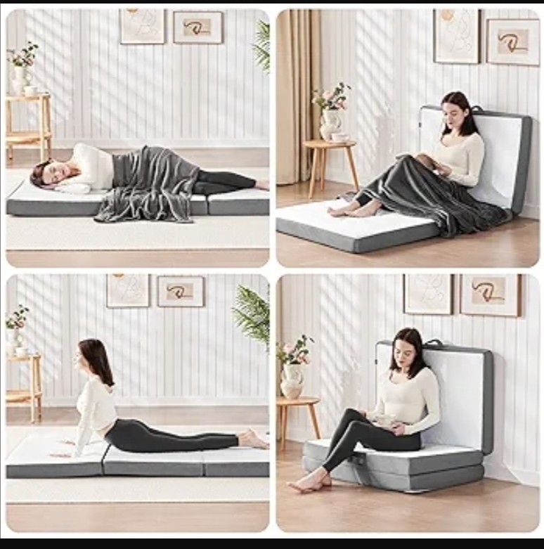 Tri Folding Mattress Twin 4 Inch, Memory Foam Foldable Mattress Topper T2