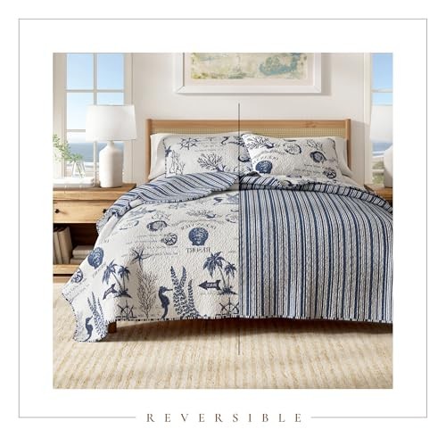 Full Queen Navy Coastal Quilt Bedding Set – Full / Queen – Full / Queen