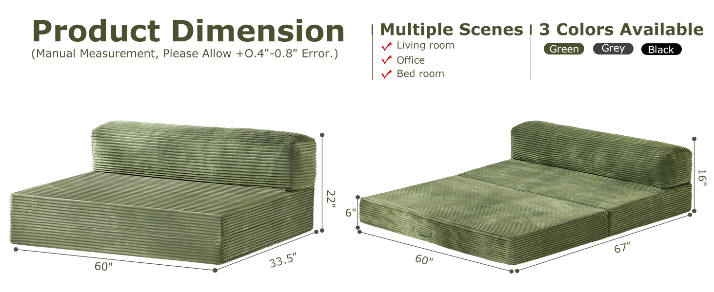 6-inch Convertible Sofa Bed, Foldable Floor Bed Sleeping Couch with