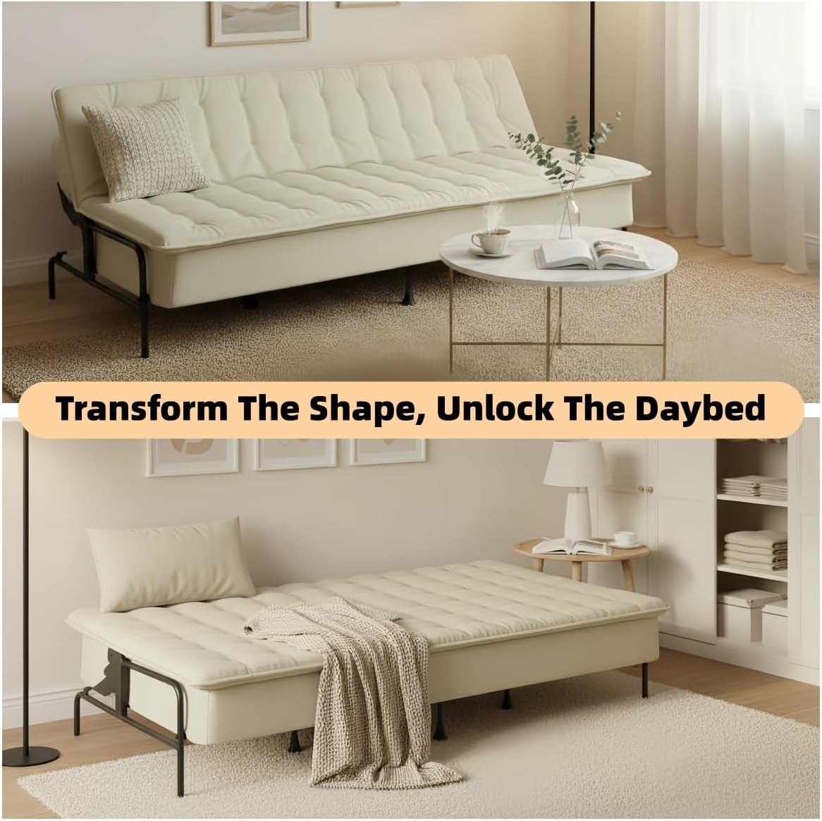 Modern Bei Futon Sofa Bed, 3-Posit Adjustable Barest,