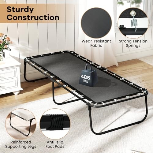 Folding Bed with Mattress, 75″ x 31″ Rollaway Guest Bed with Memory Foam &