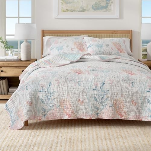 Coastal Quilt Set – 3-Piece Full/Queen Size Coral Reef – Full/Queen Coral