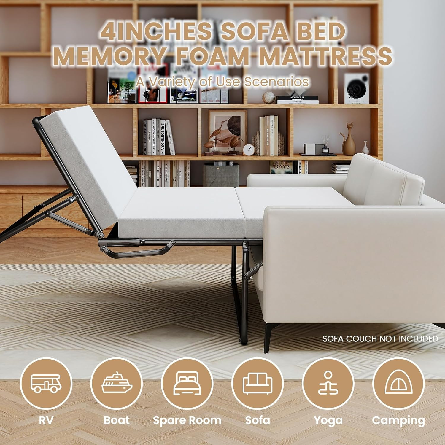 4 Inch Foldable Memory Foam Sofa Bed Mattress Replacement, Queen Size Pull Out C