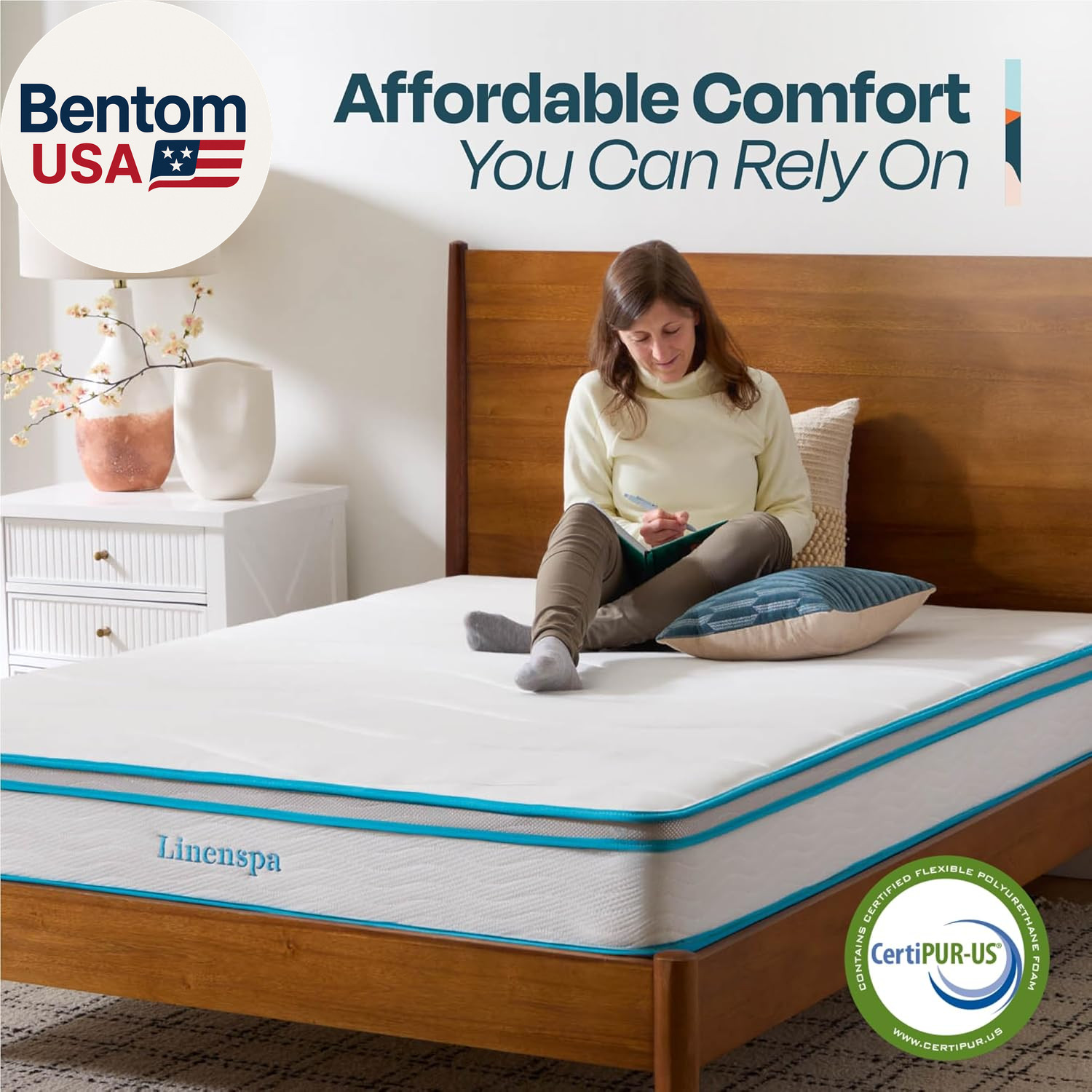 Queen 8in Hybrid Mattress Memory Foam Spring Medium Firm Bed in Box