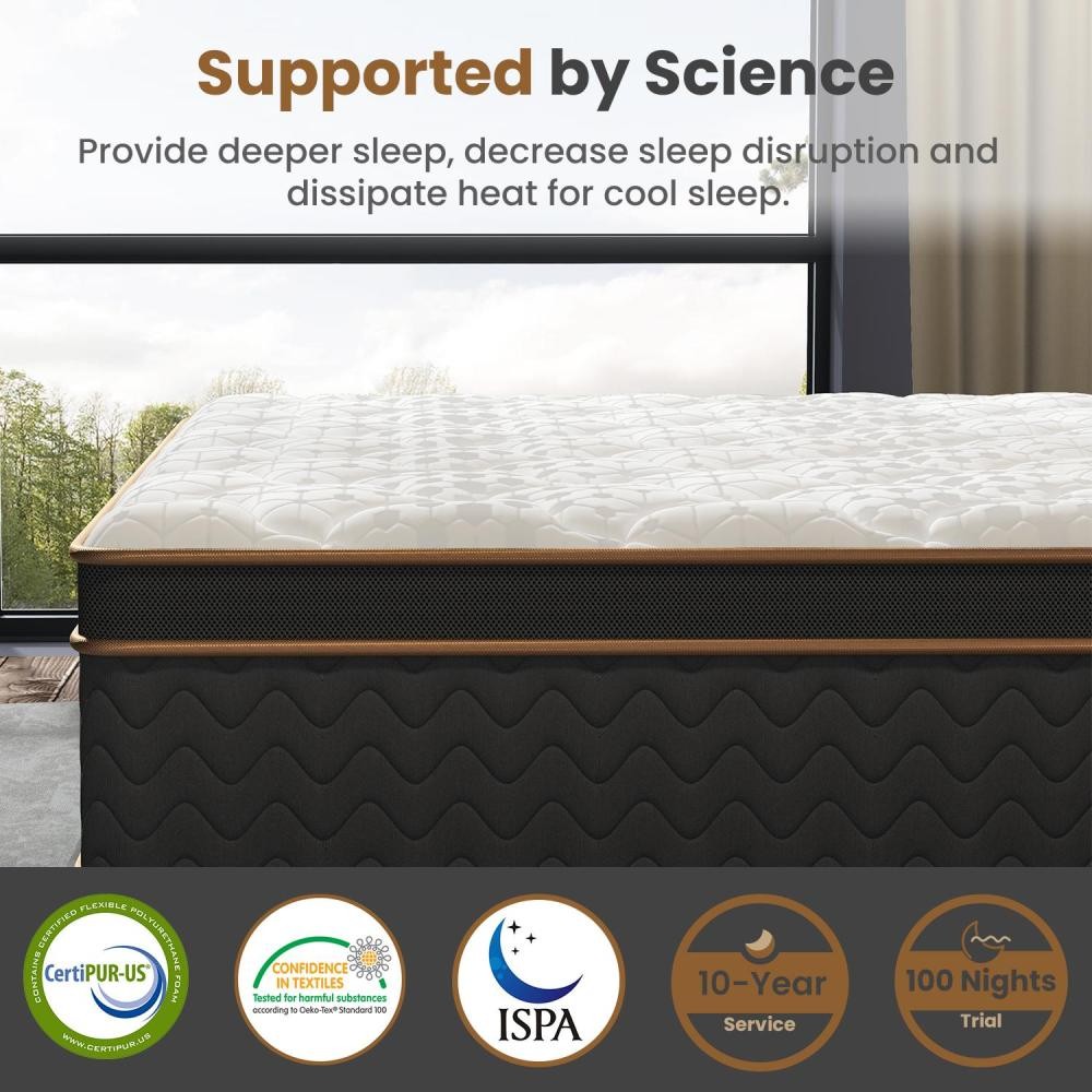 10″ Queen Plush Hybrid Mattresses Independently Encased Coils & Gel Memory Foam