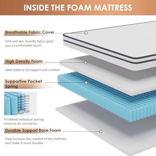 Twin Memory Foam Mattress 12 Inch Medium Firm Pocket Spring Bed in a Box with