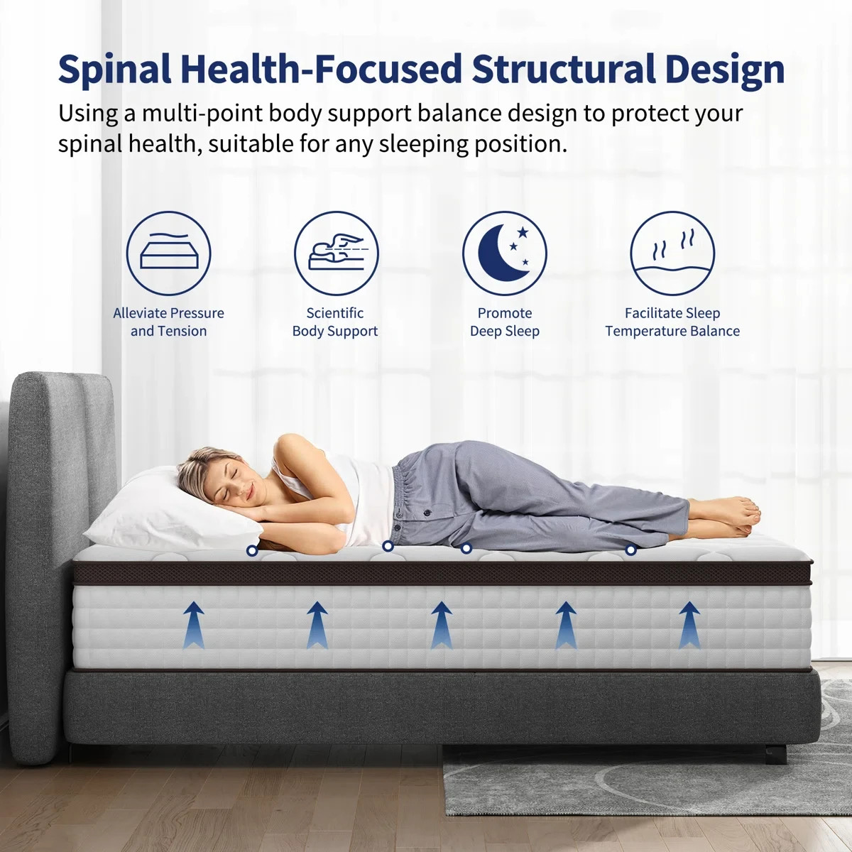 Kescas Hybrid Mattress, Medium Firm, Bamboo Infused Charcoal Memory Foam & Zoned