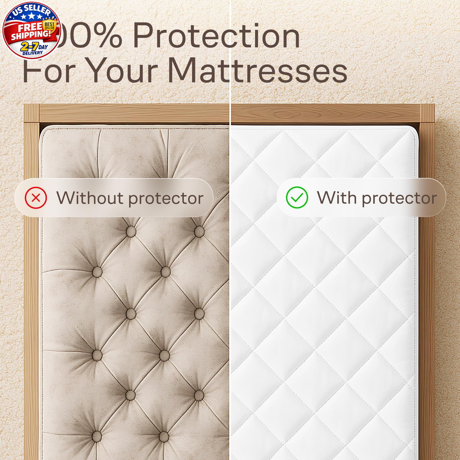 Niagara Cotton Mattress Pad Queen 60×80 – Non Noisy Cooling Queen, White
