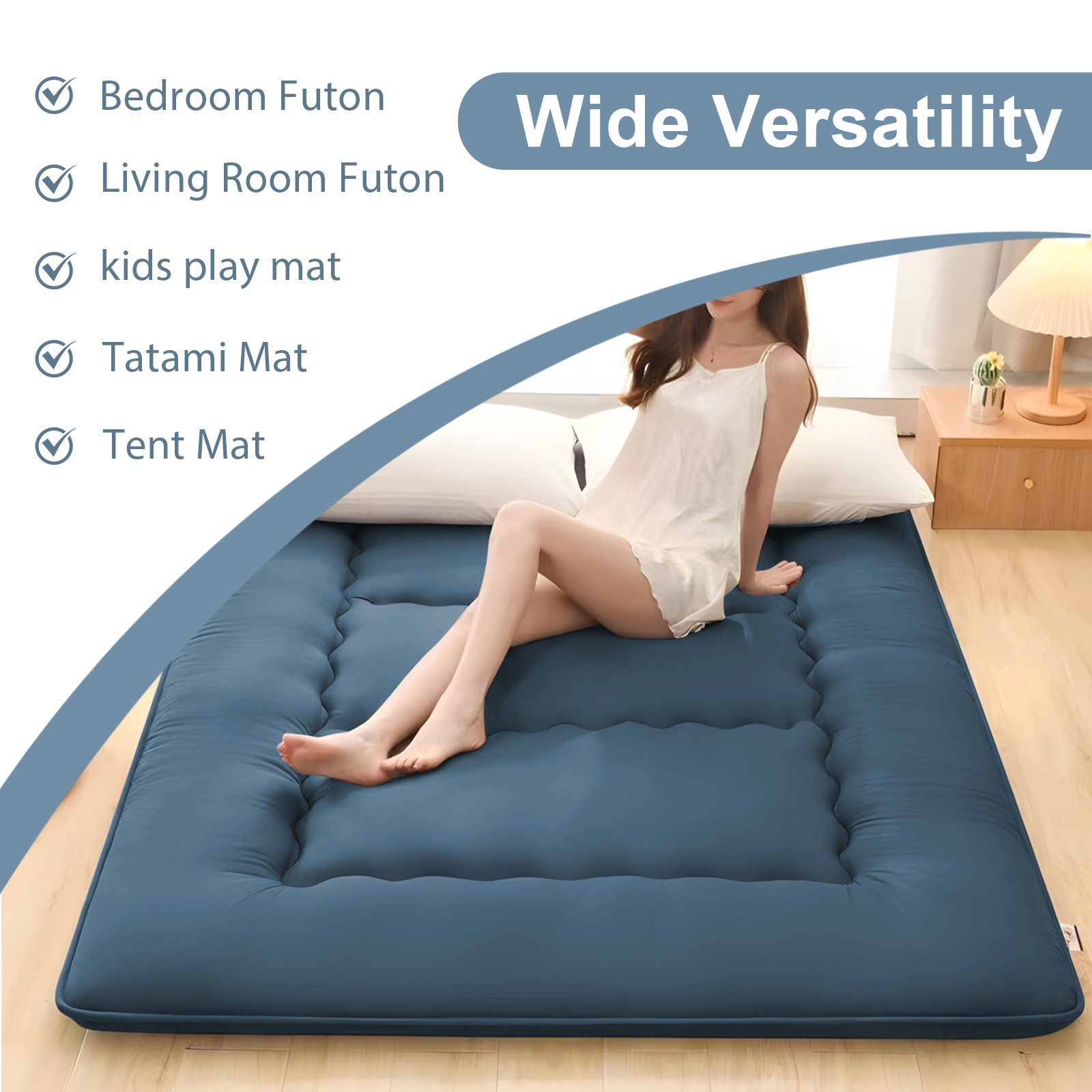 Foldable Japanese Floor Mattress Roll Up Futon Tatami Mat for Camping Guest Room