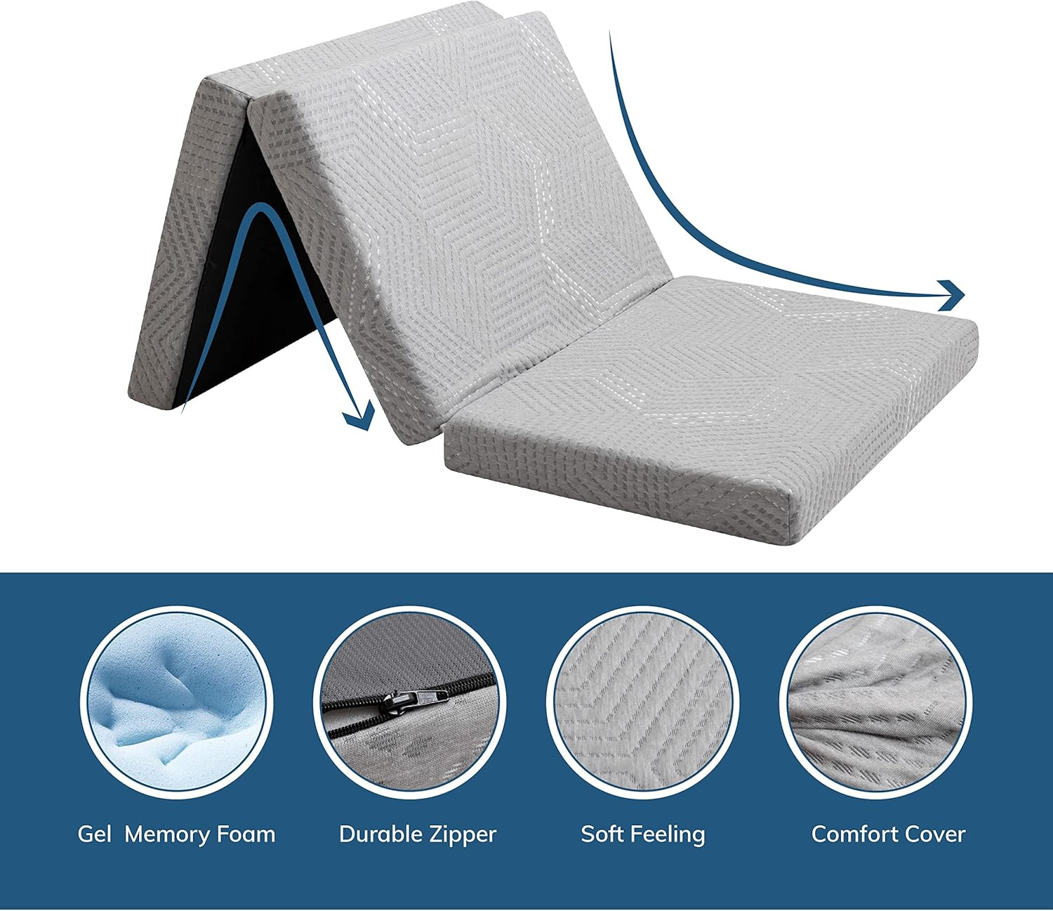 Folding Mattress 4 Inch Tri Folding Memory Foam Mattress, Portable Trifold Mattr