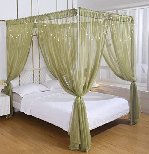 Canopy for Girls Room Bed Curtains Sheer Curtain for Full/Queen Sage Green