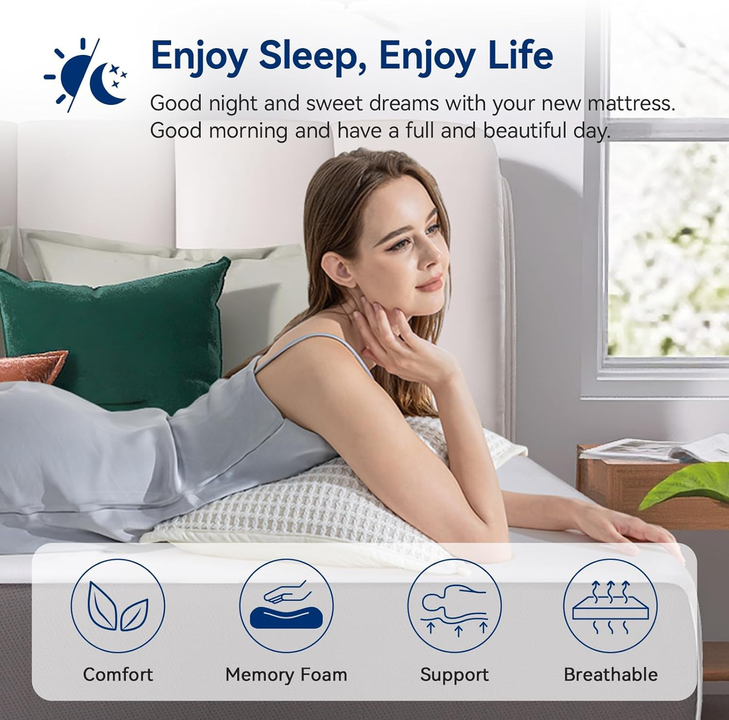 Medium Firm Memory Foam Mattress, Breathable, 12 Inch, Twin, White/Grey
