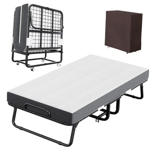 Folding Bed with Mattress and Storage Cover – 75″x38″ Twin Size 38×75 INCH