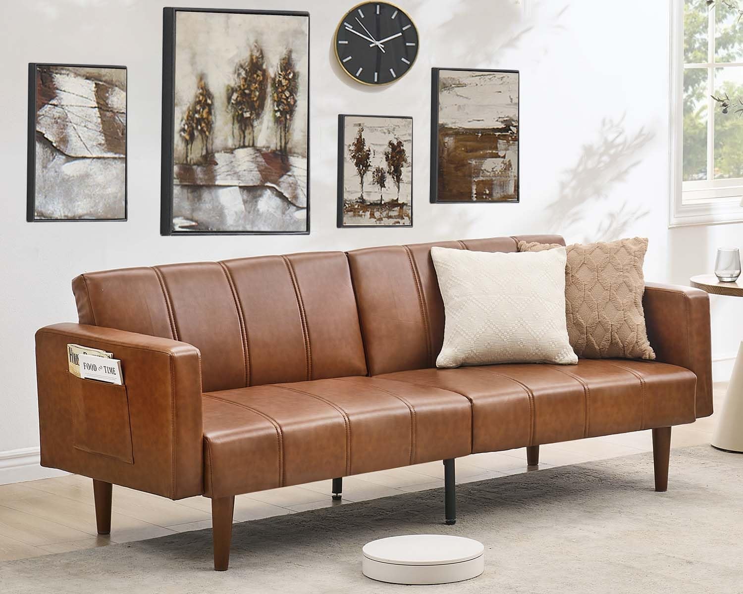 75″ Futon Sofa Bed, Mid- Modern Futon Couch, Convertible Sleeper