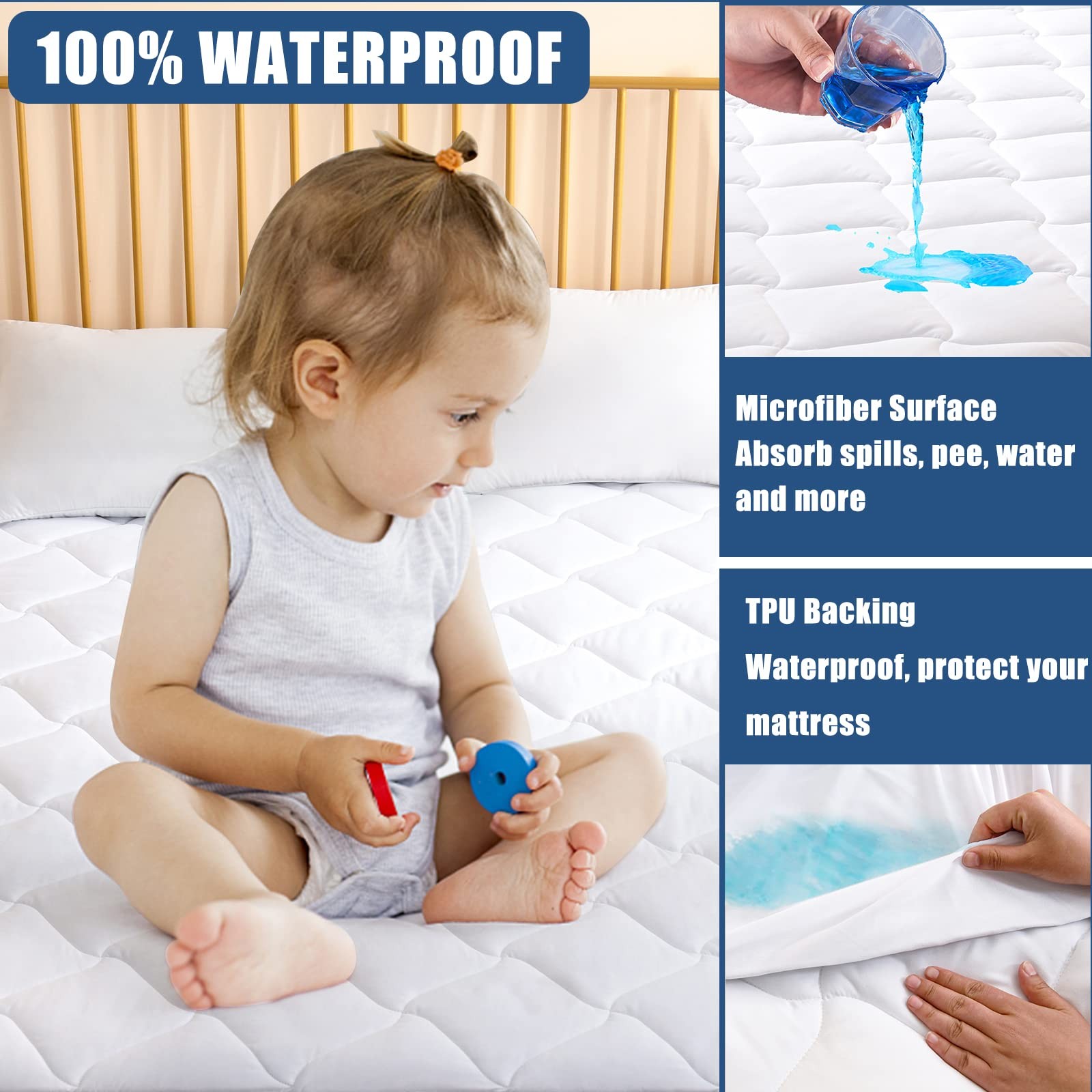 Twin Size Quilted Fitted Mattress Pad, Waterproof Twin, Windmill Protector