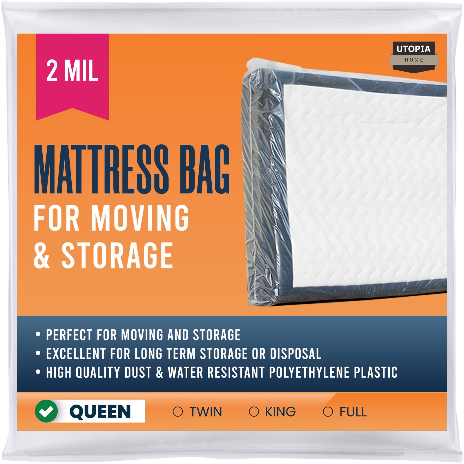 Utopia Home Queen Size Mattress Cover for Moving, 2 Mil Thick Queen, 2