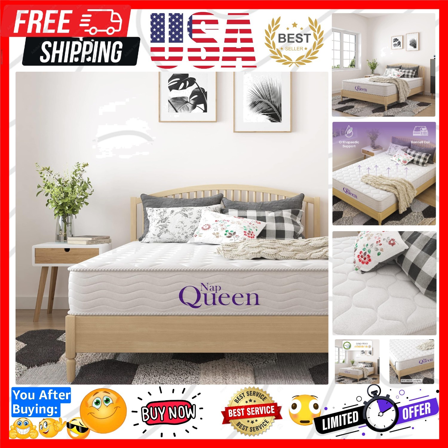 8 Inch Innerspring Queen Size Medium Firm Memory Foam Mattress, Bed in a Box,…