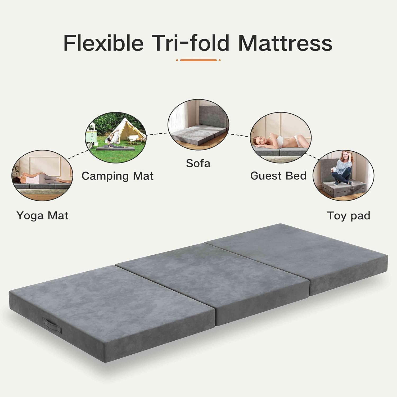 Tri-Fold Memory Foam Mattress, Folding Mattress with Washable Cover, Reversible