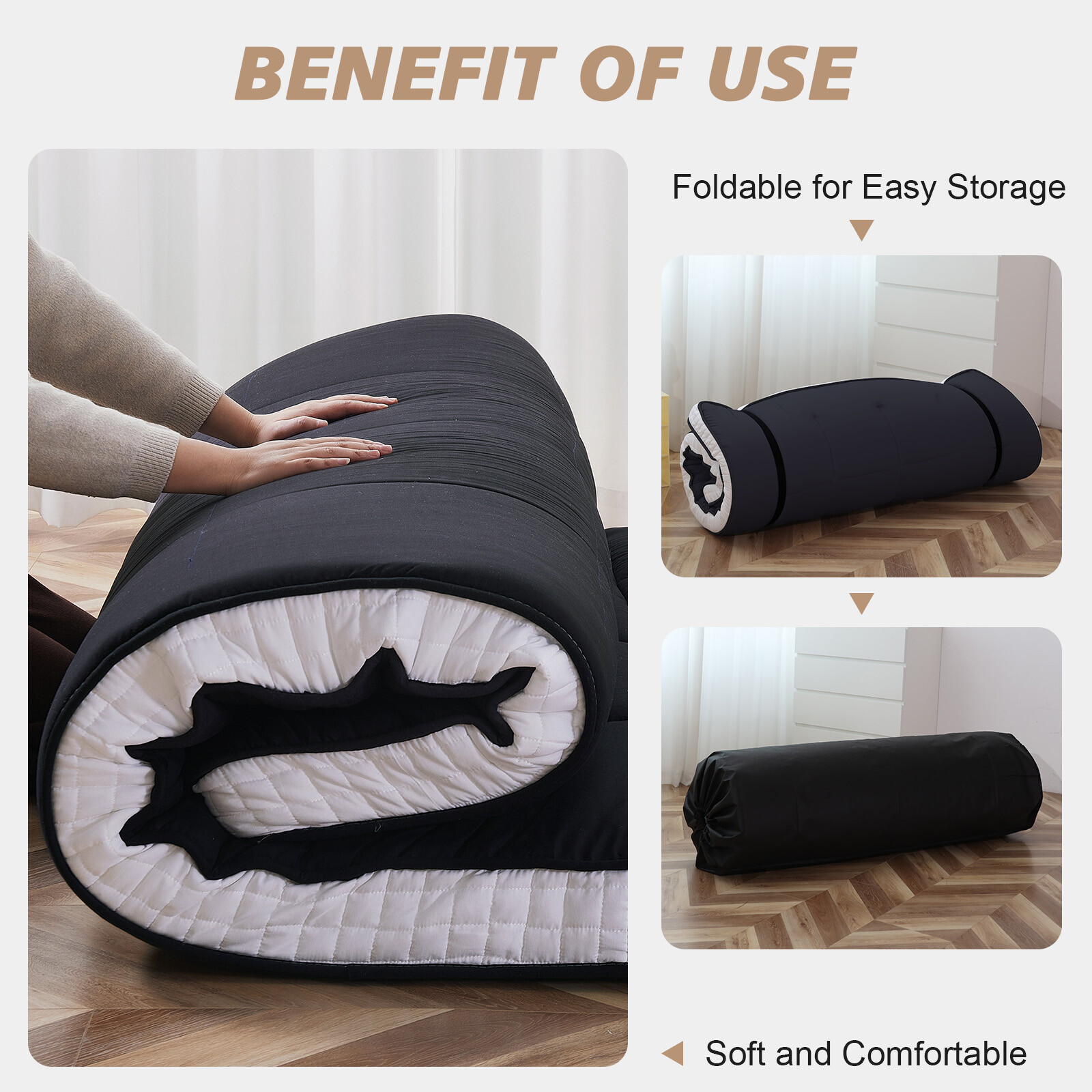 Extra Thick Japanese Sleeping Floor Mattress Foldable Roll Up Futon Tatami Mat
