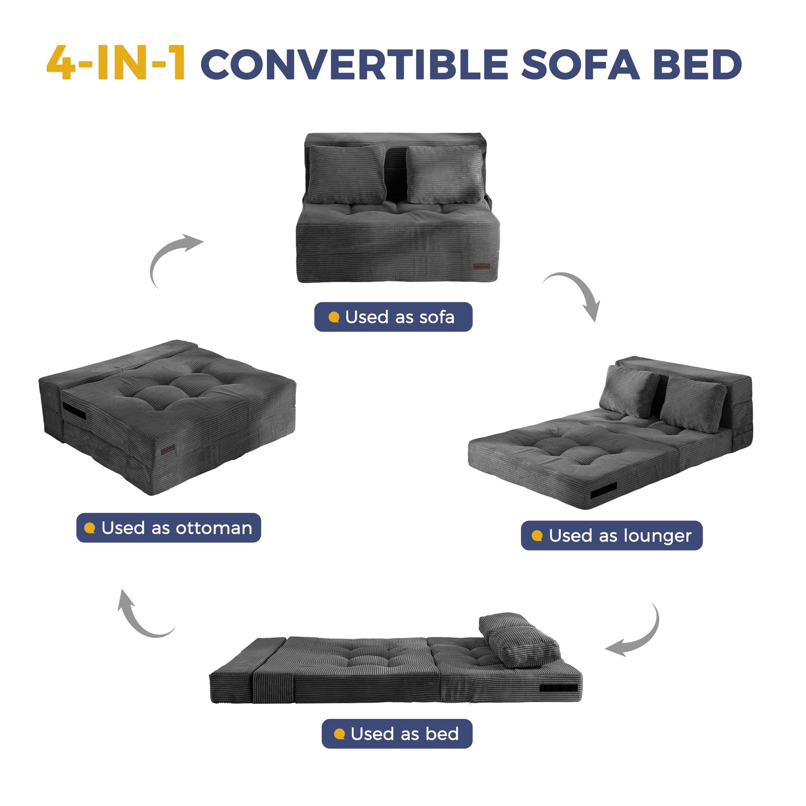 MAXYOYO Convertible Sofa Bed, Fold Out Loveseat Sleeper Twin, Dark Grey
