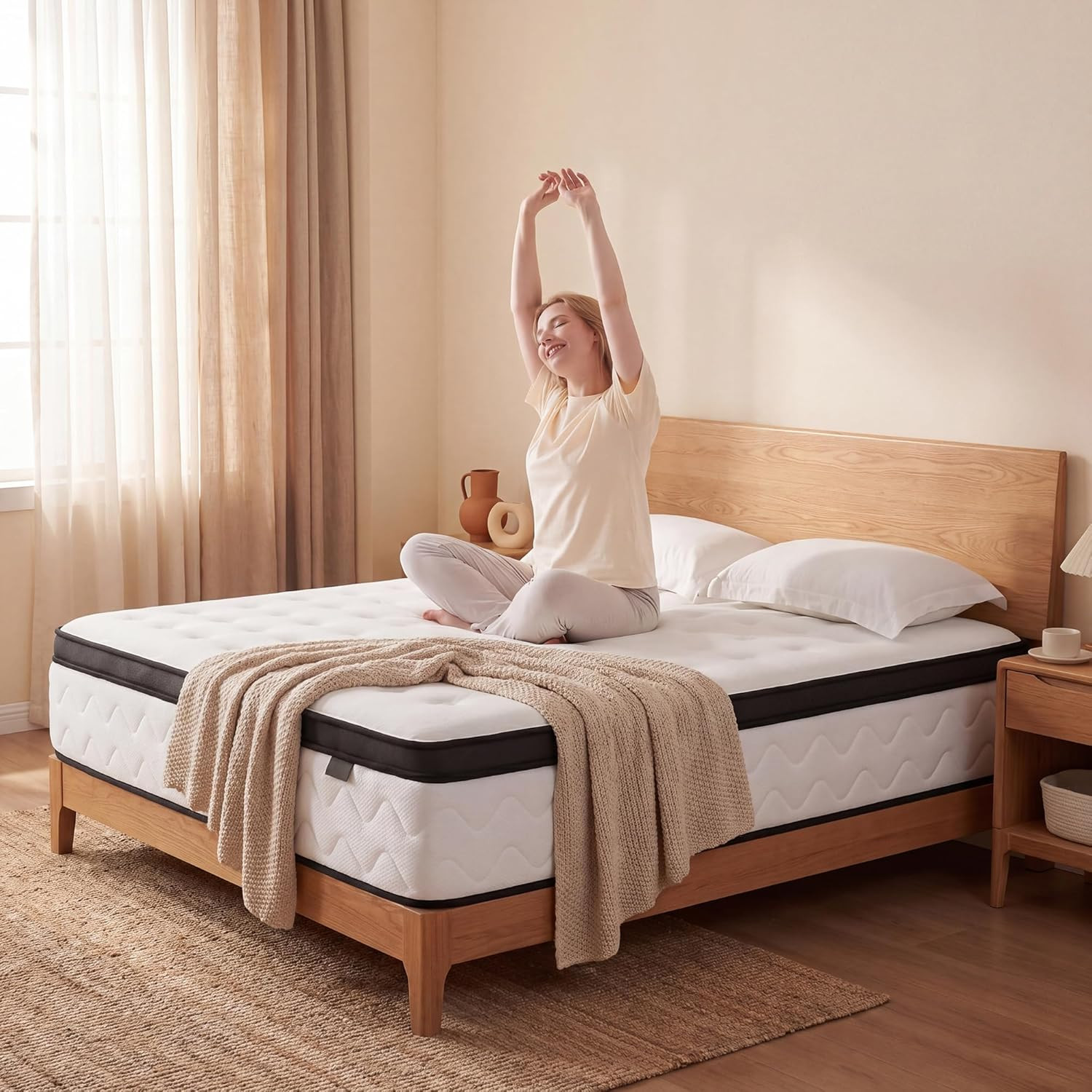 King Mattress 12 Inch, Medium Firm Hybrid Mattress King with Memory Foam & Zoned