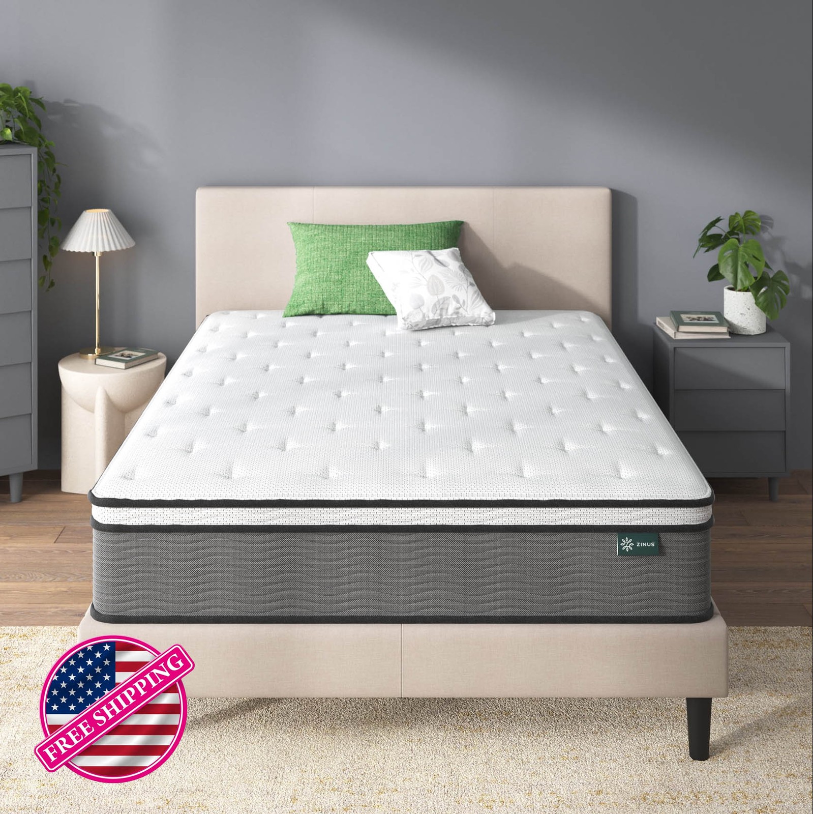 Zinus 12″ Full Size Pressure Relief Hybrid Mattress Comfort Foam, Pocket Springs