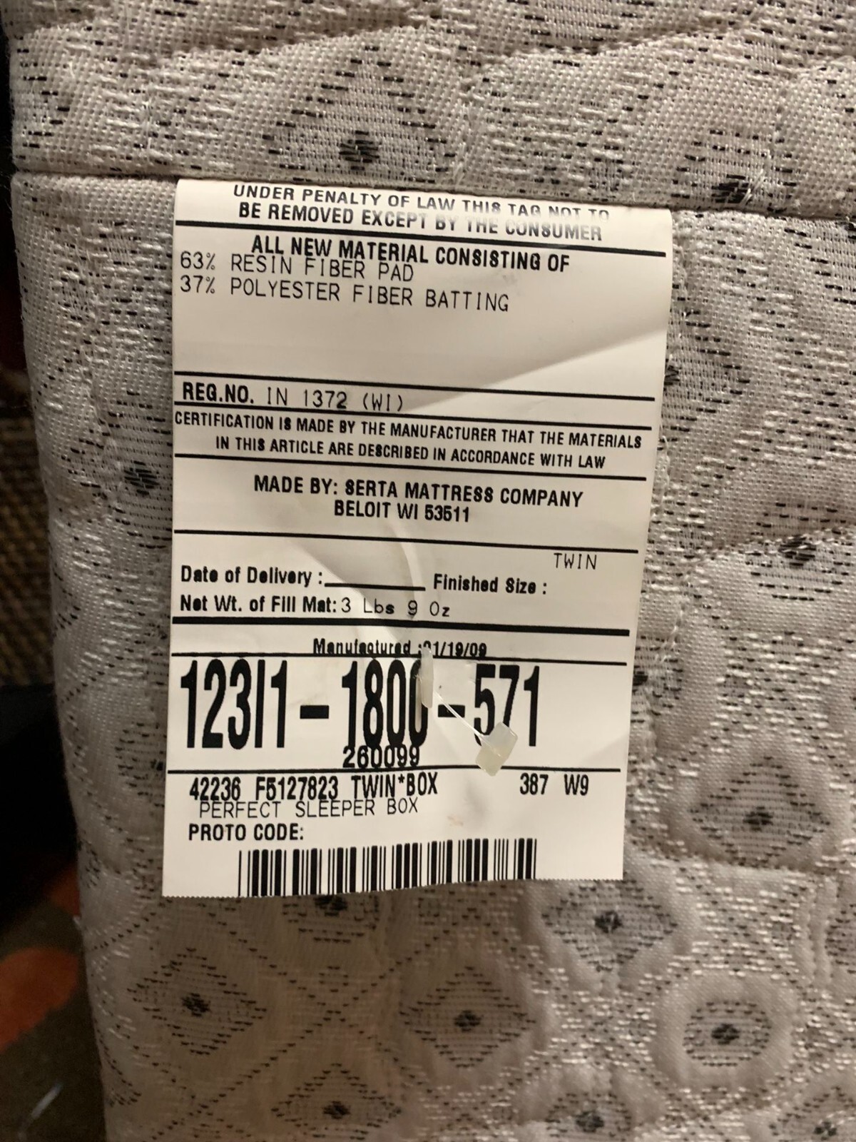 Serta Spring Box created by Serta mattress company 63% Resin Fiber 37% polyester