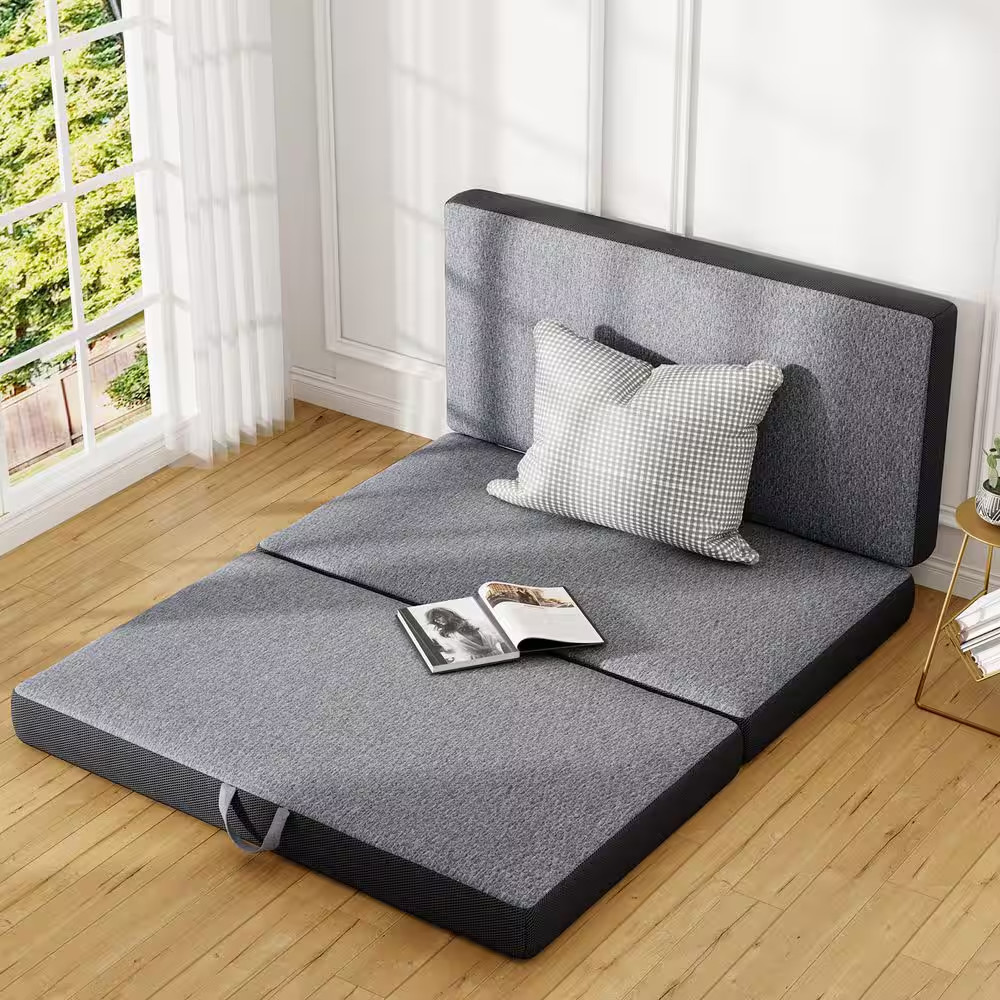 Bedroom Queen Size Medium Memory Foam Mattress, 6 In. Futon Floor Folding Mattre
