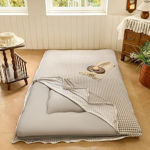 Floor Mattress Cover Gingham Checkered Futon Cover Guest Bed Japan Taupe Full