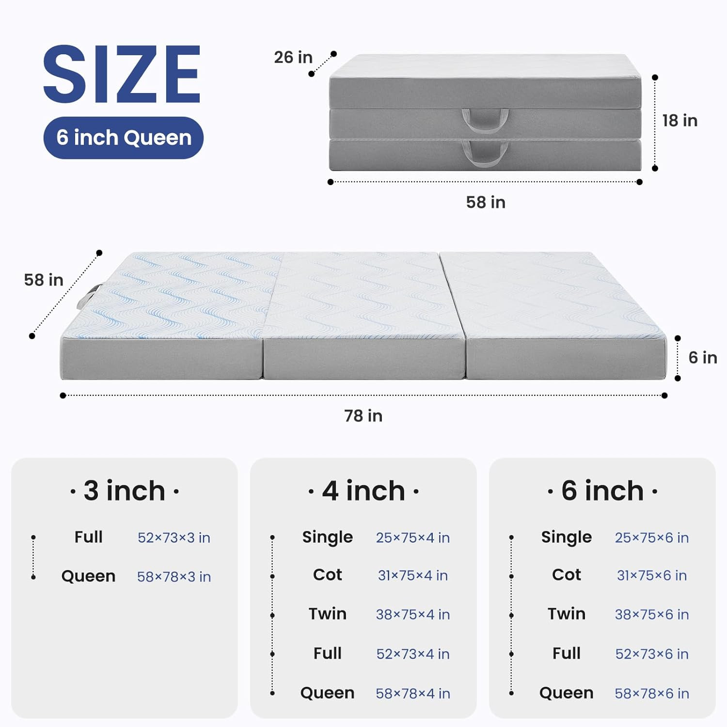 Queen 6-Inch Foldable Memory Foam Mattress – Portable & Washable for Travel