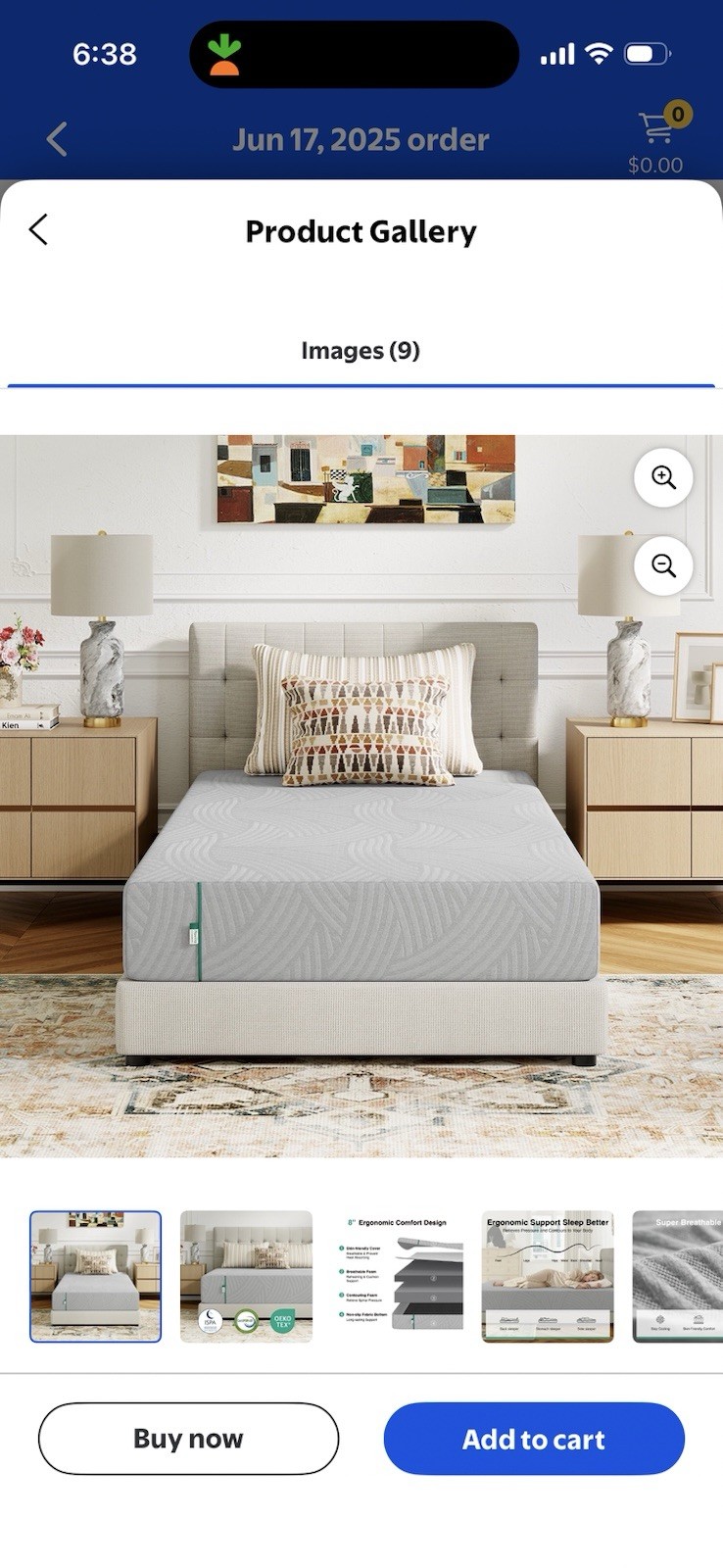 8″ Memory Foam Mattress Gray Ergonomic Cooling Breathable OEKO-TEX Non-slip