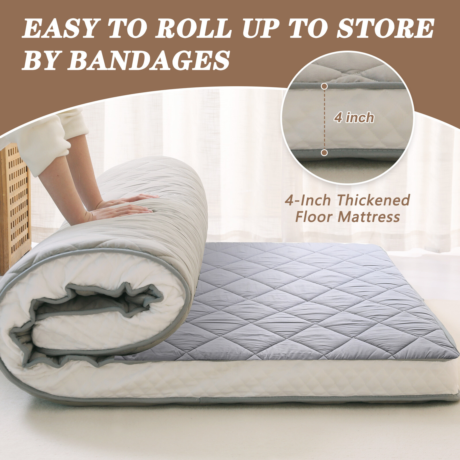 NAIZEA Japanese Floor Mattress Potable Floor Sleeping Pad 80x60x4in Queen Size