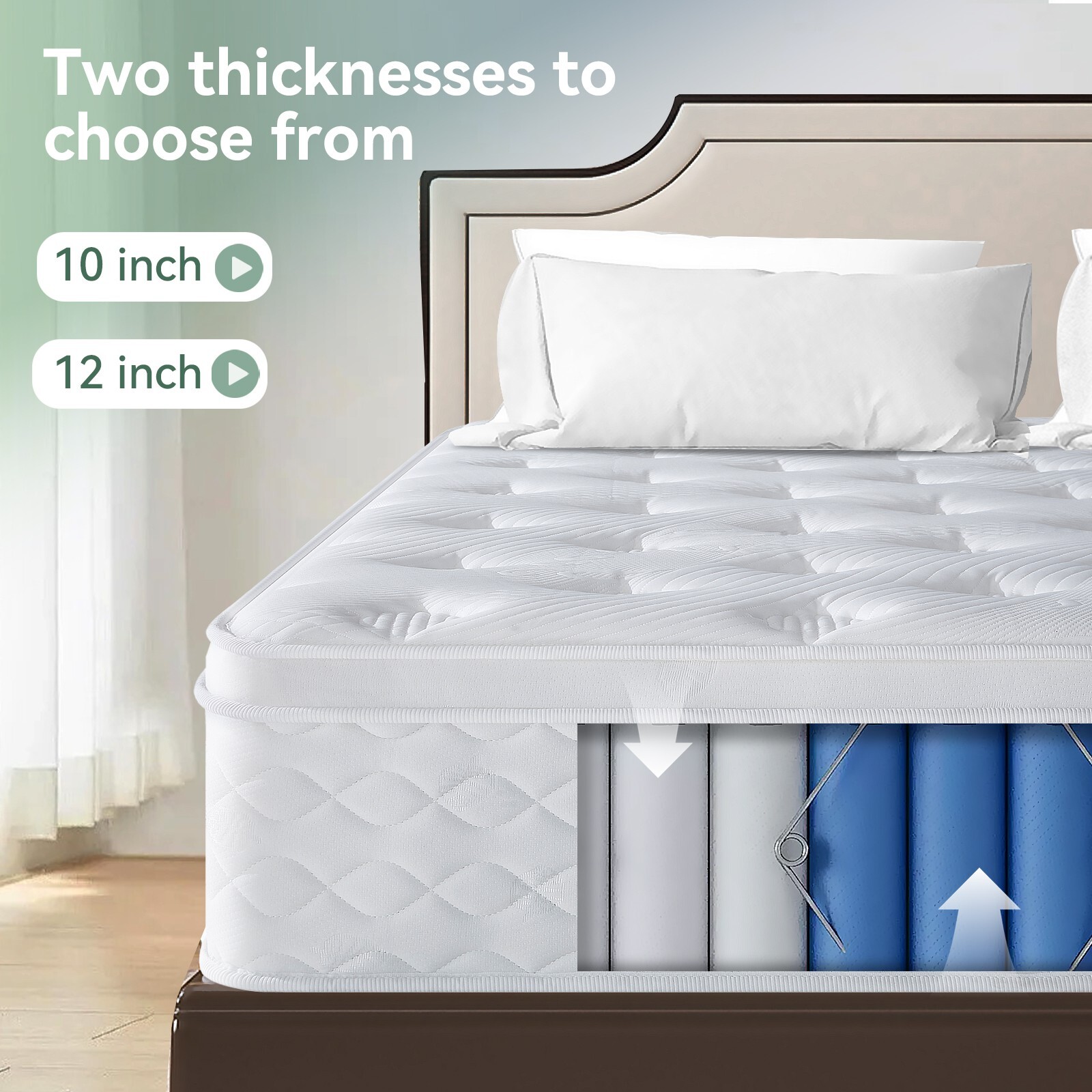 Hbaid 10″ 12″ Pocket Spring Hybrid Mattress, Twin Txl Full Queen King Size