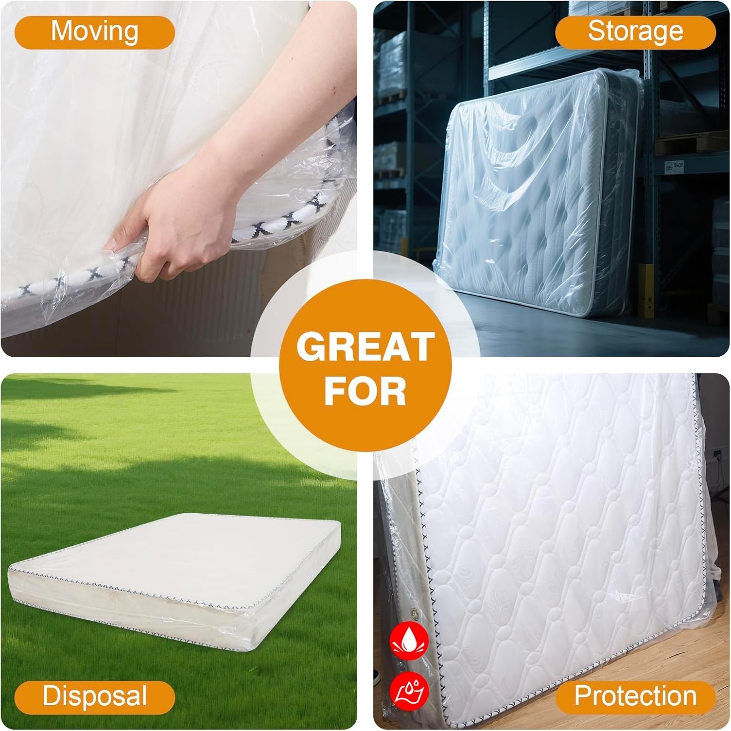 2 PK Twin Mattress Bags for Moving, Waterproof & Tear-Resistant Plastic Mattr…