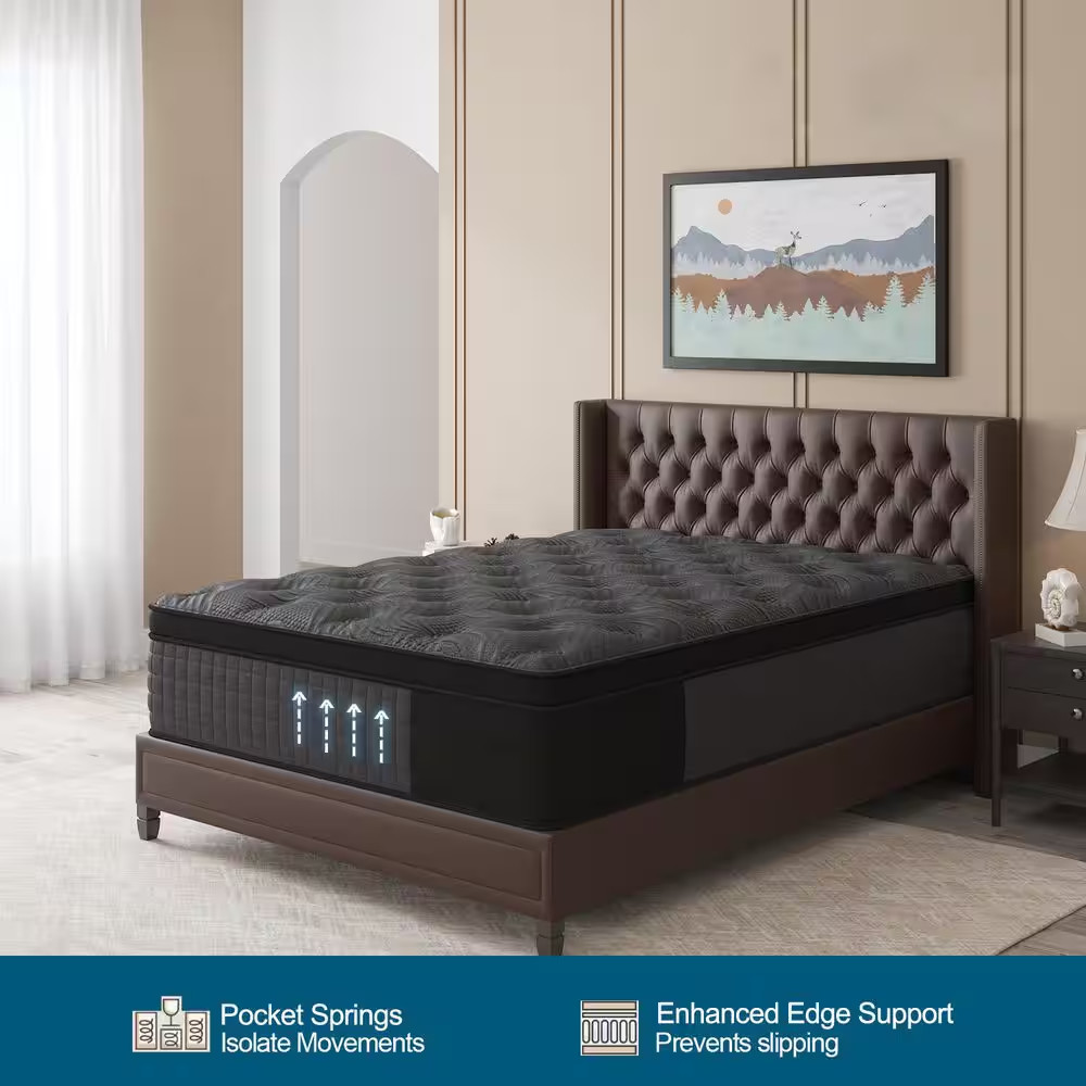 King Medium Firm Gel Memory Foam 14 In. Hybrid Mattress Euro Top Individually Wr