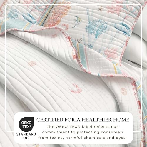 Coastal Quilt Set – 3-Piece Full/Queen Size Coral Reef – Full/Queen Coral