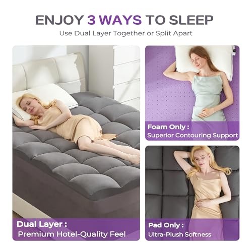 Dual Layer 5 Inch Memory Foam Mattress Topper Size, 2 Inch Gel Queen Dark Gray