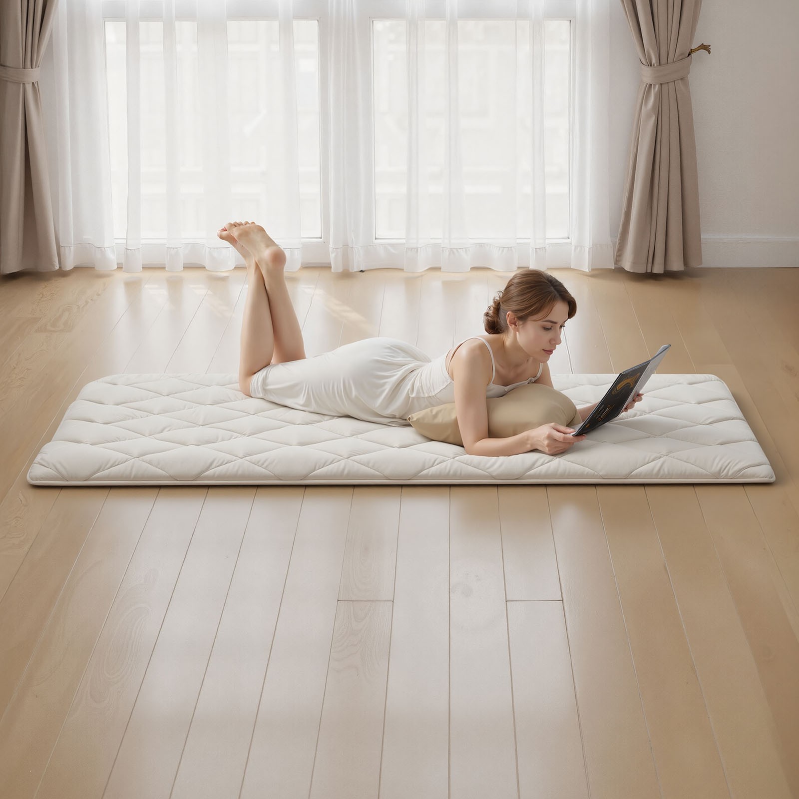 VEVOR Japanese Tatami Mat Twin Foldable Futon Mattress with Storage Bag White