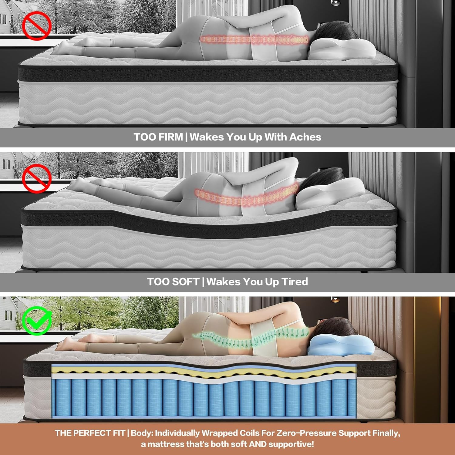 12″ Full Size Memory Foam Hybrid Mattress for Back Pain Relief & Comfort