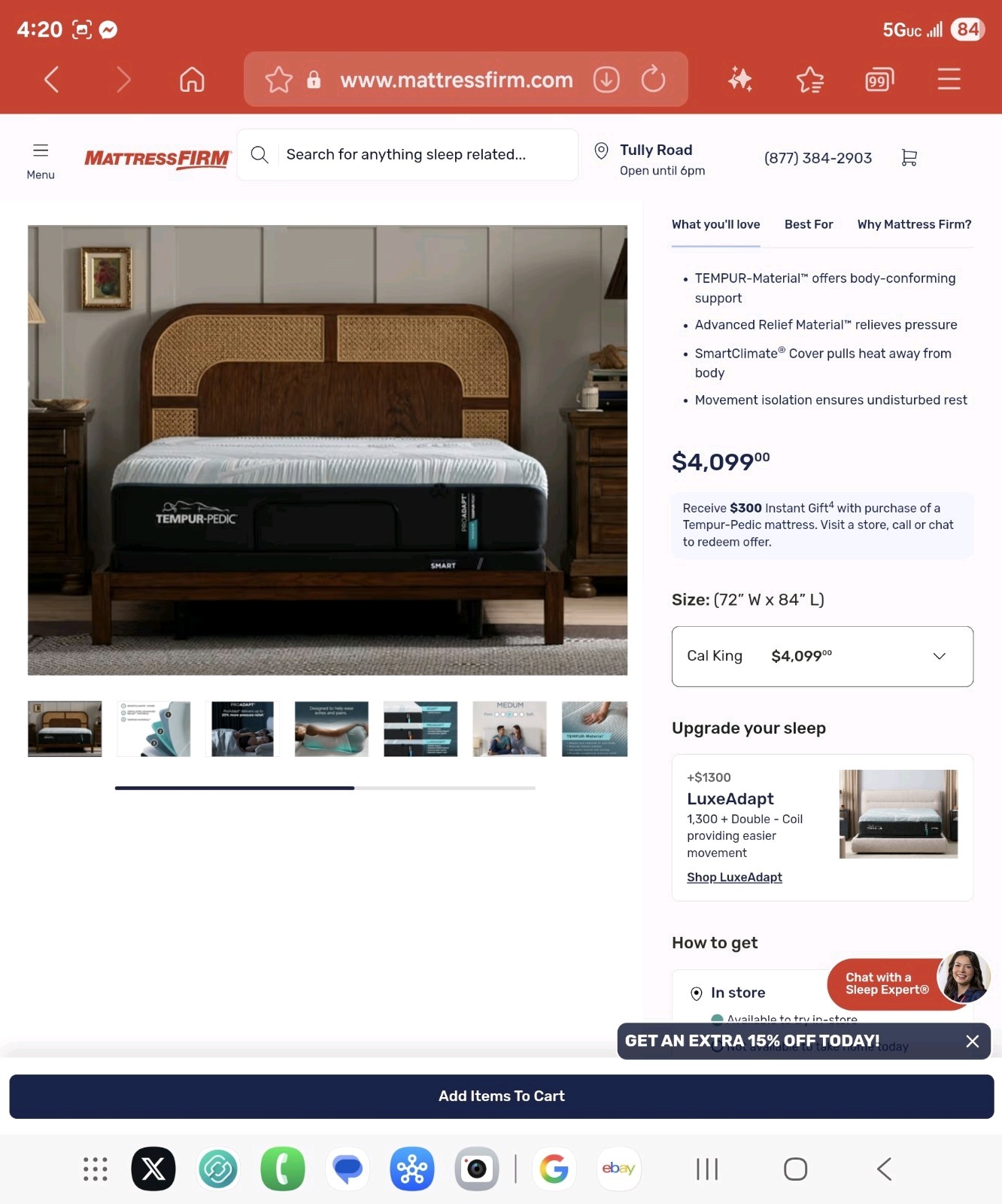 TempurPedic NEW LUXE ADAPT HYBRID 2.0 CaliKING MATTRESS CLEARANCE FAST SHIPPING