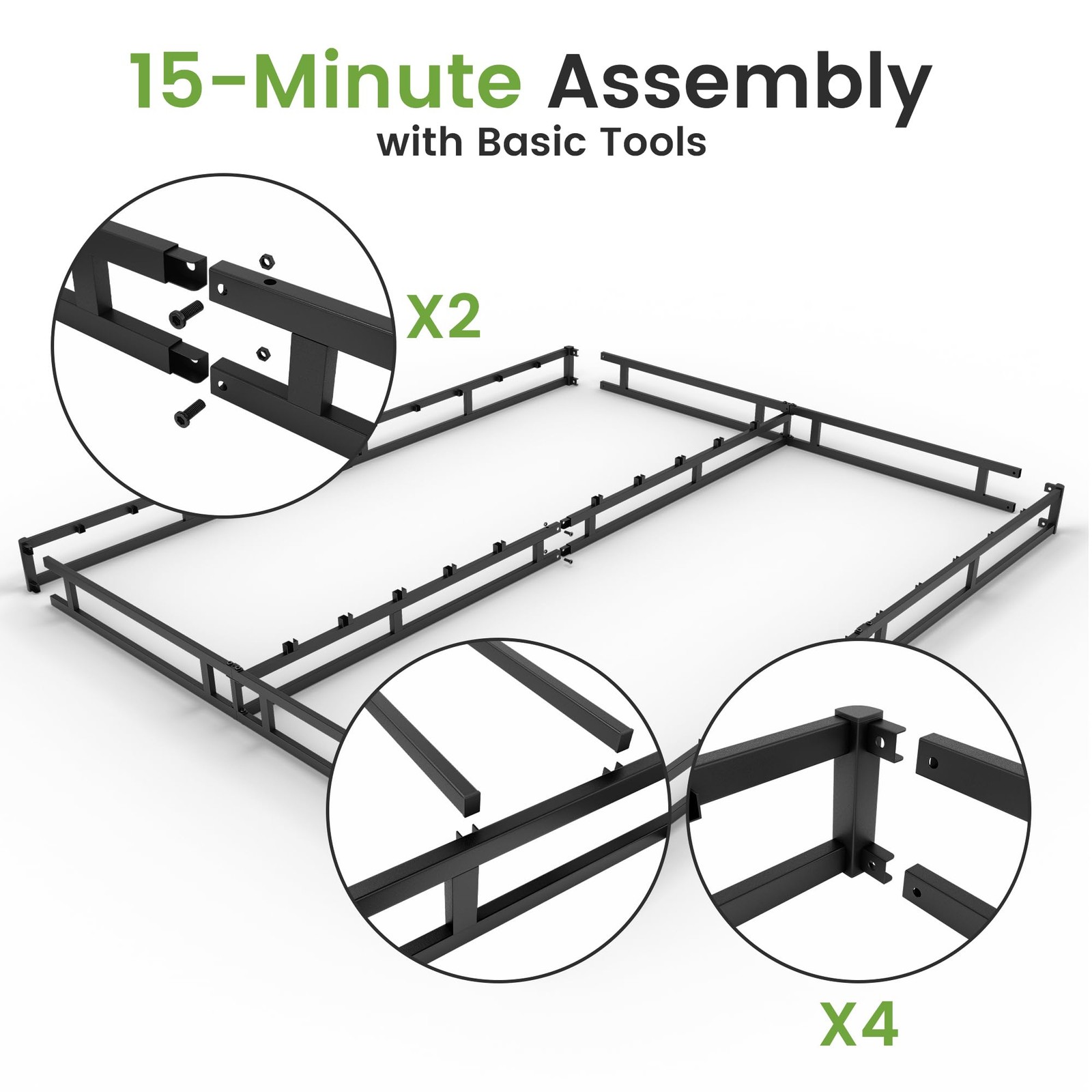 GRUSIGN 7 Inch Box Spring for Queen Bed, Quick Assembly Queen, Black