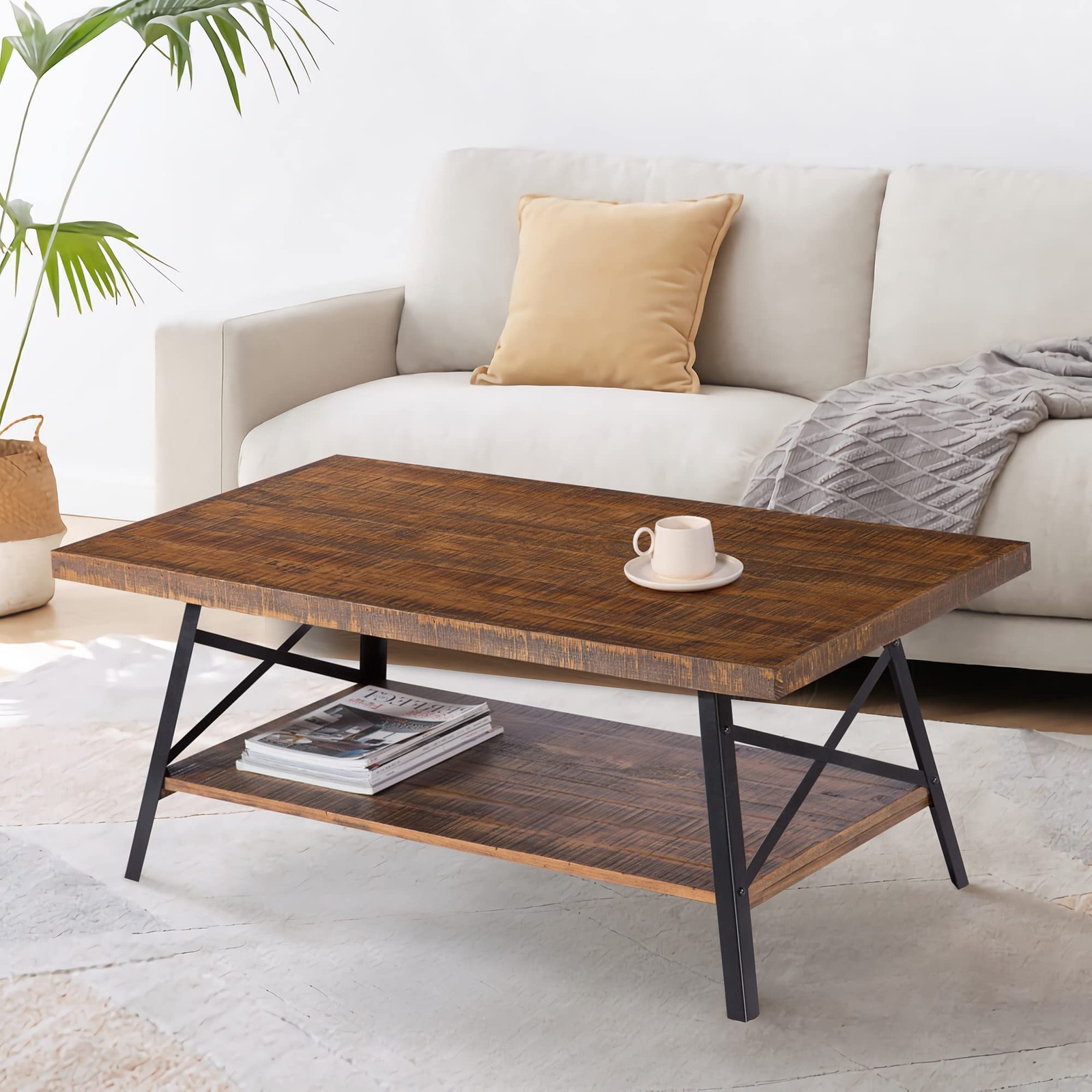 OLEESLEEP COCKTAIL TABLE METAL LEGS RUSTIC BROWN RUSTIC BROWN 18TB01S
