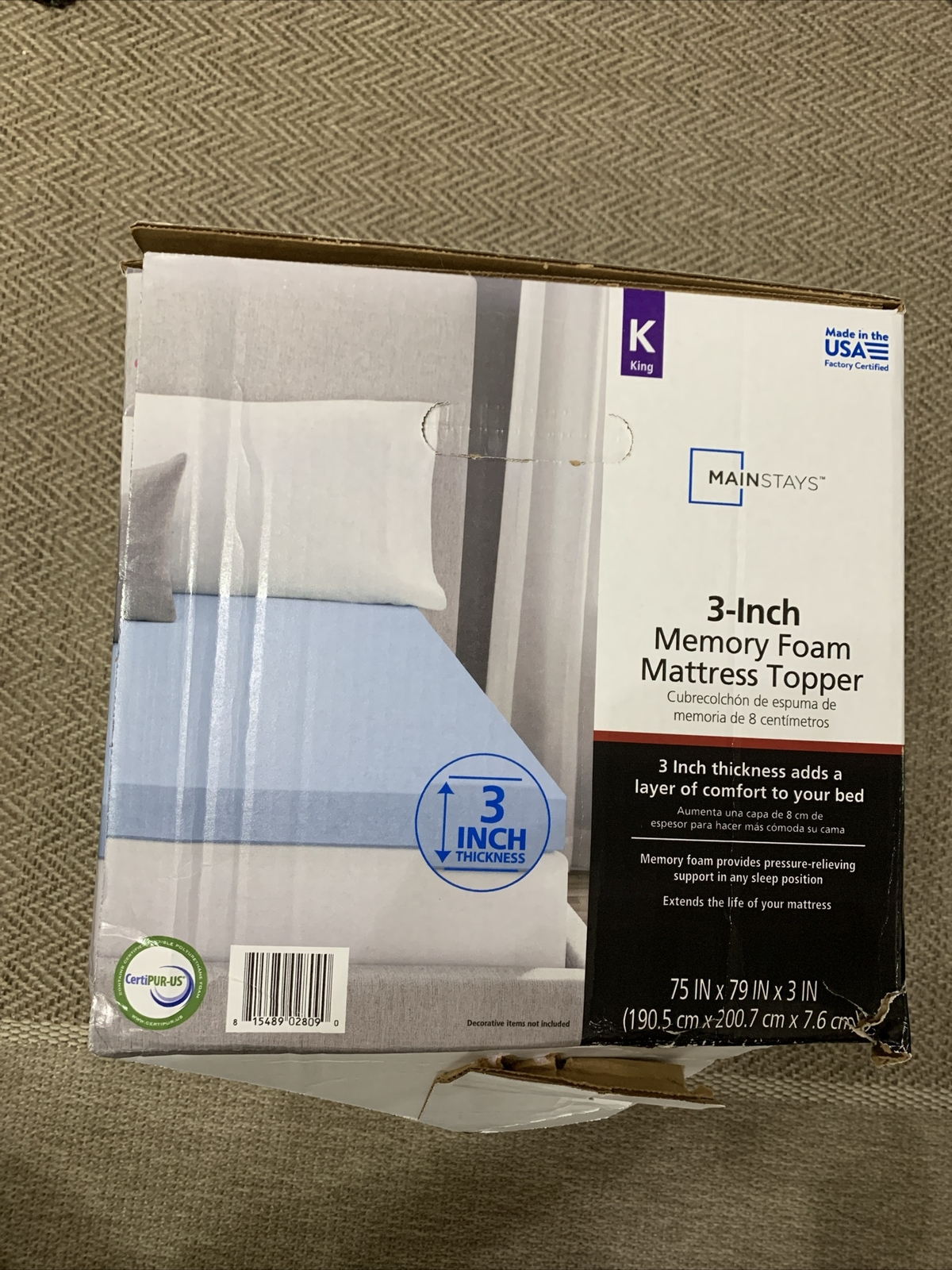 Mainstays 3″ Memory Foam Mattress Topper, King