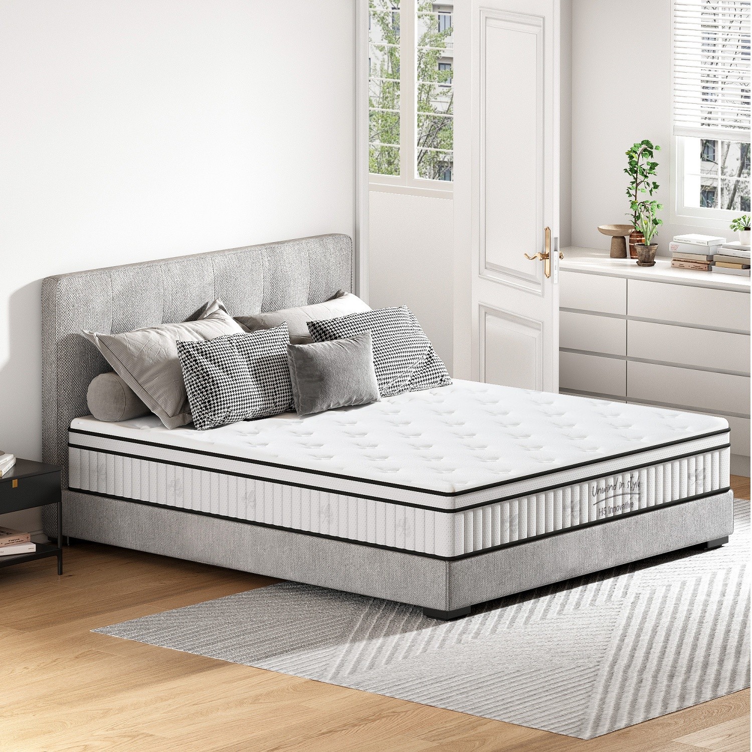 Queen Size 12″ Hybrid Mattress Medium Firm with Memory Foam & Pocket Springs
