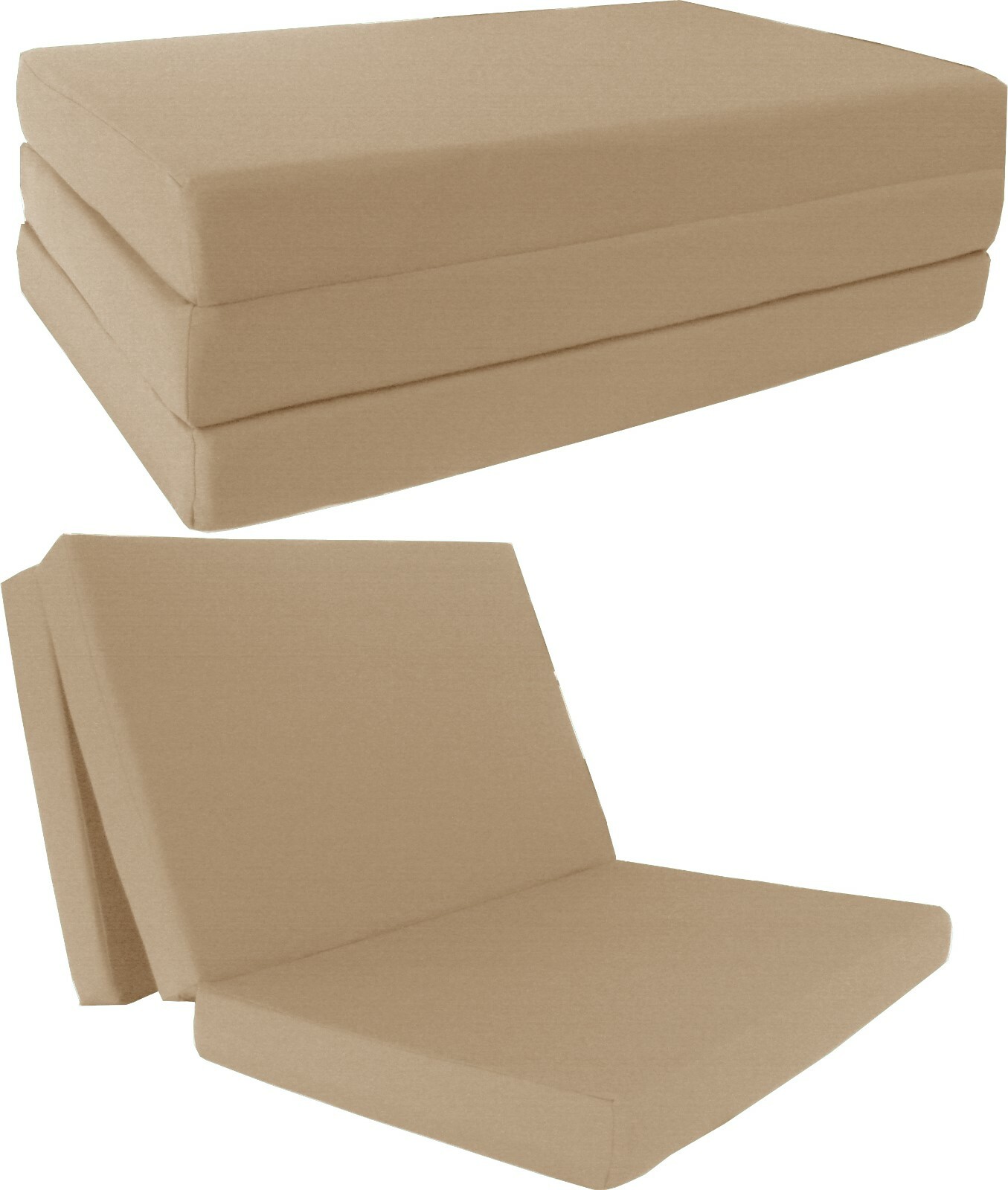 Full Trifold Foam Beds, Foldable Mattresses, Cushions, Seats 4x54x75, Tan