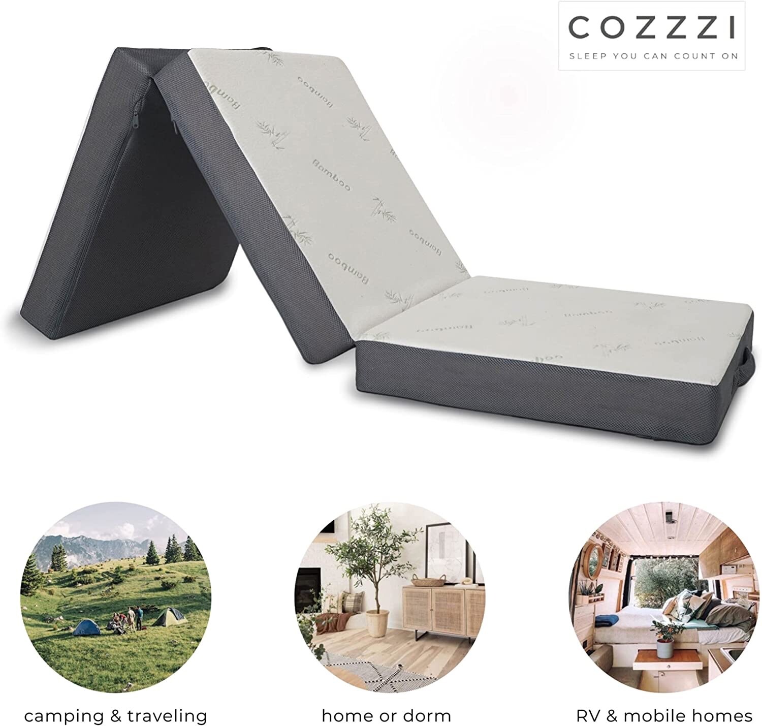 Cozzzi Folding Twin Mattress Trifold Foam Topper Portable Sleeping Mat Grey 25″