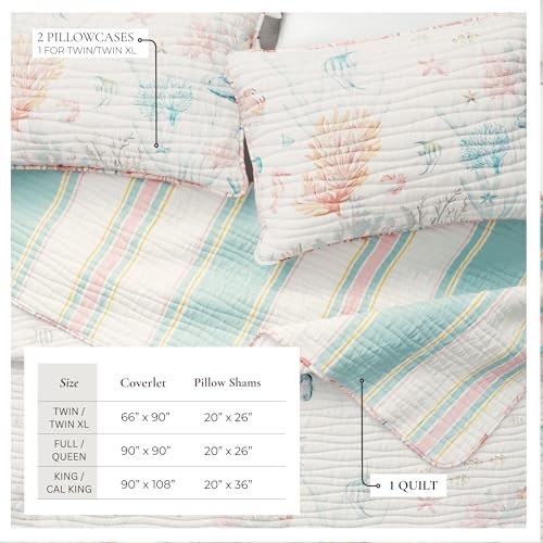 Coastal Quilt Set – 3-Piece Full/Queen Size Coral Reef – Full/Queen Coral
