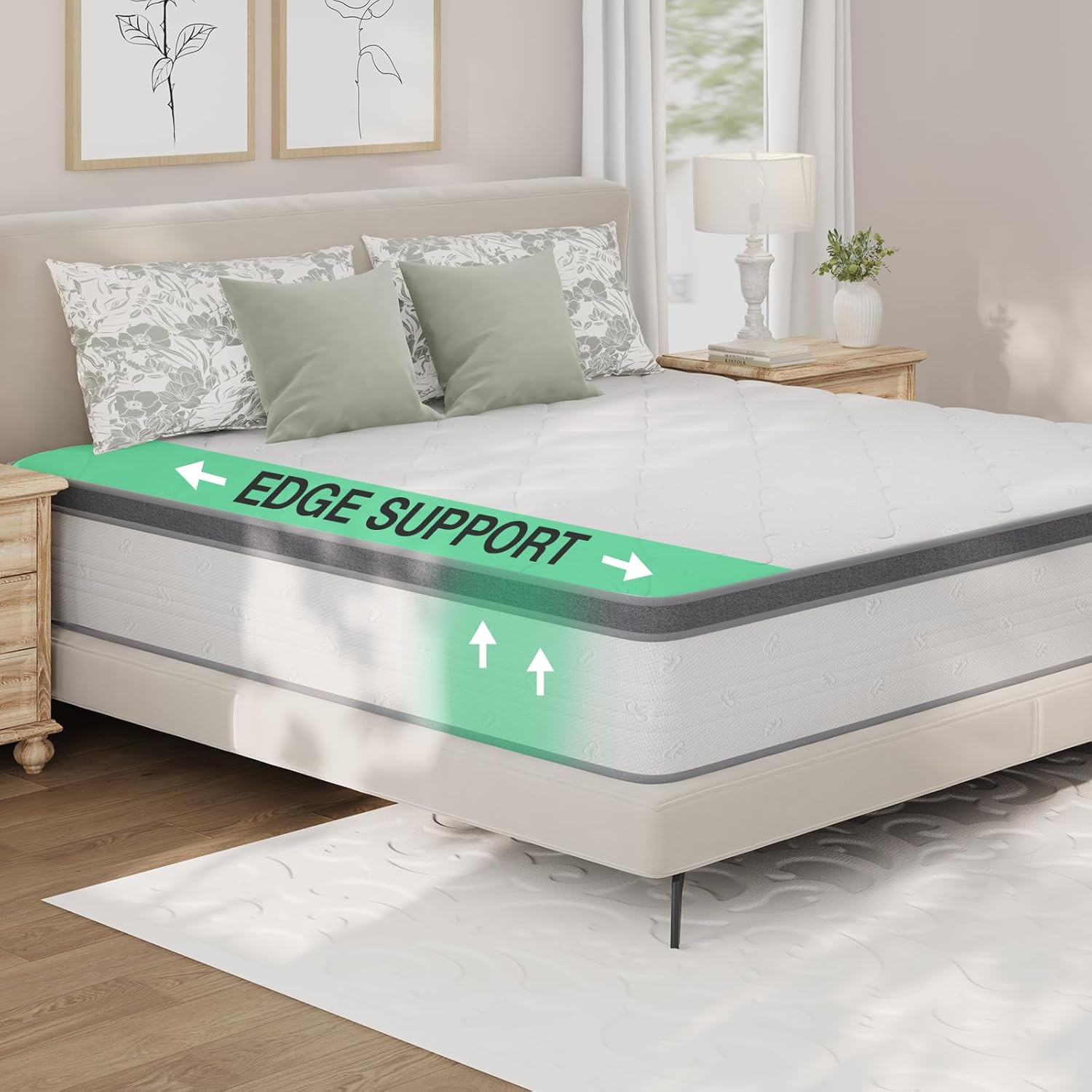 Queen Mattress 14 Inch, Queen Size Hybrid Mattress in a Box, Foam Pillowtop Matt
