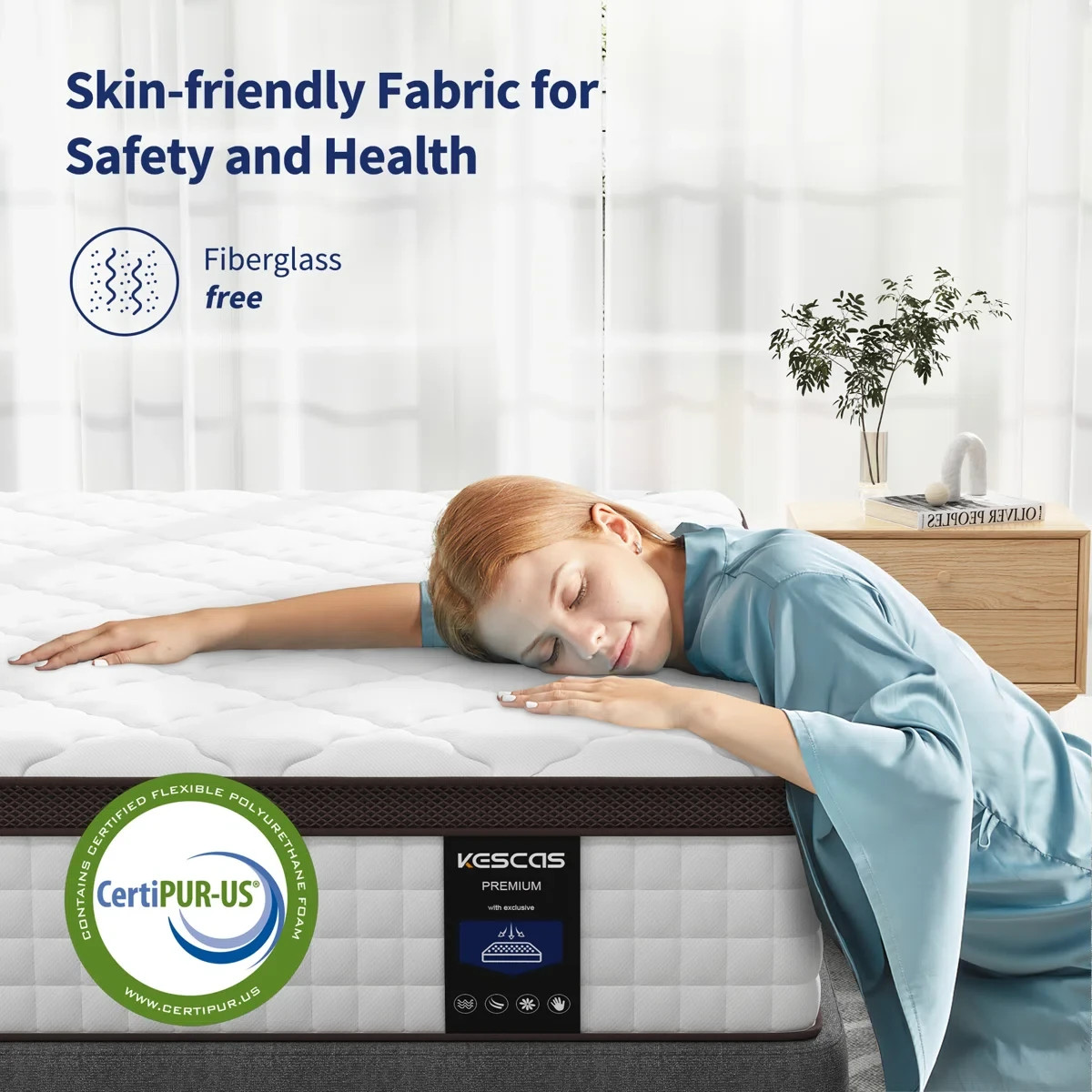 Kescas Hybrid Mattress, Medium Firm, Bamboo Infused Charcoal Memory Foam & Zoned